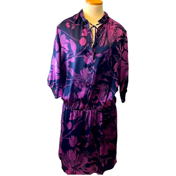 Sisley Silk Printed Mini Dress, Purple, Large - Picture 2 of 11